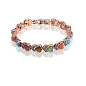 Hearts Colorful Copper Magnetic Link Stone Bracelet - Naturally Heal Energy